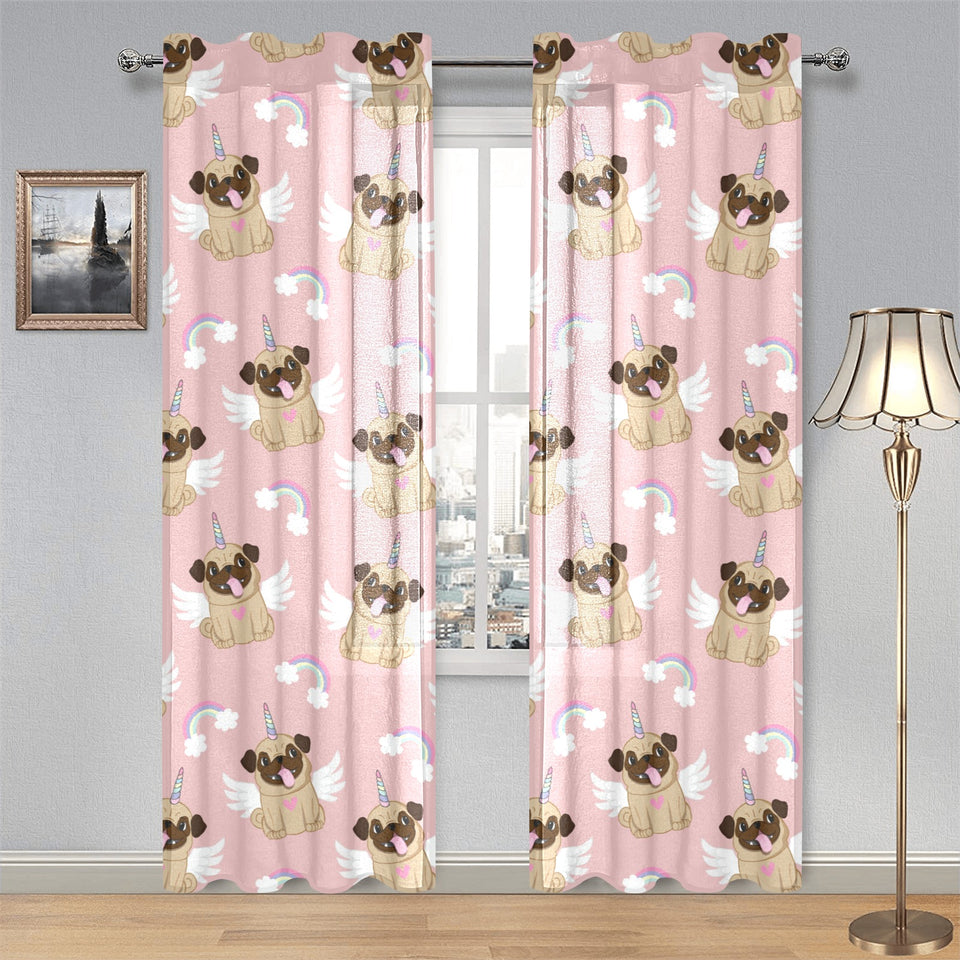 Cute unicorn pug pattern Gauze Curtain