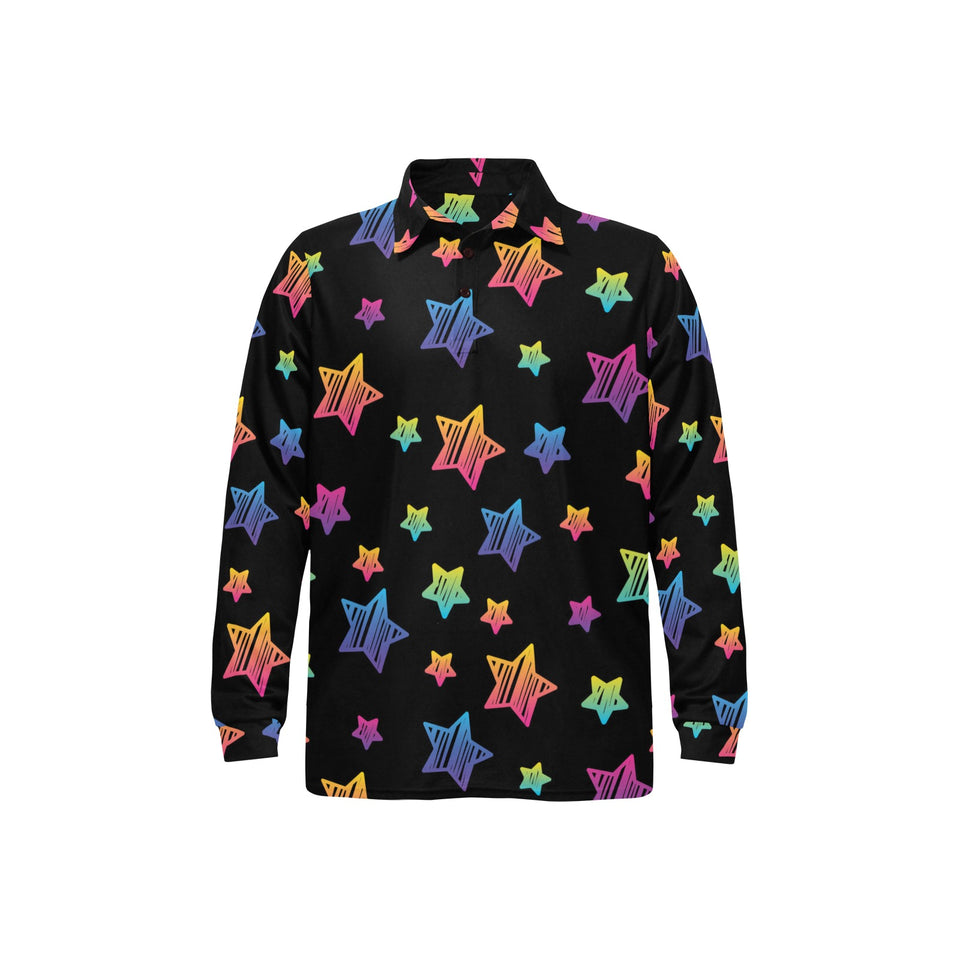 Colorful star pattern Men's Long Sleeve Polo Shirt