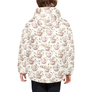 Tea pots Pattern Print Design 03 Kids' Boys' Girls' Padded Hooded Jacket