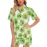 Watercolor kiwi pattern Women's V-Neck Short Pajama Set