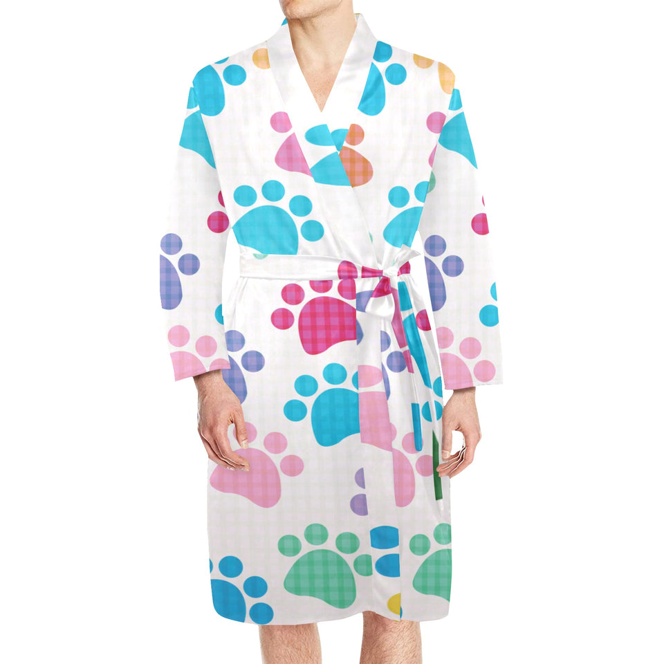Dog Paws Pattern Print Design 01 Men's Long Sleeve Belted Night Robe