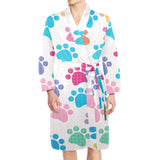 Dog Paws Pattern Print Design 01 Men's Long Sleeve Belted Night Robe