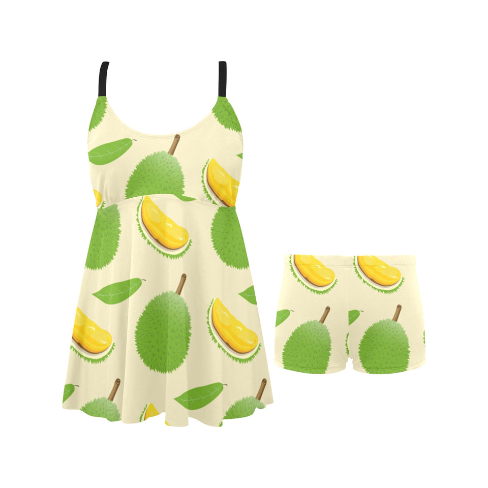 Durian pattern Chest Sexy Pleated Two Piece Swim Dress