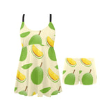 Durian pattern Chest Sexy Pleated Two Piece Swim Dress
