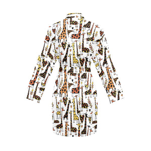 Giraffe Pattern Print Design 05 Women's Long Sleeve Belted Night Robe