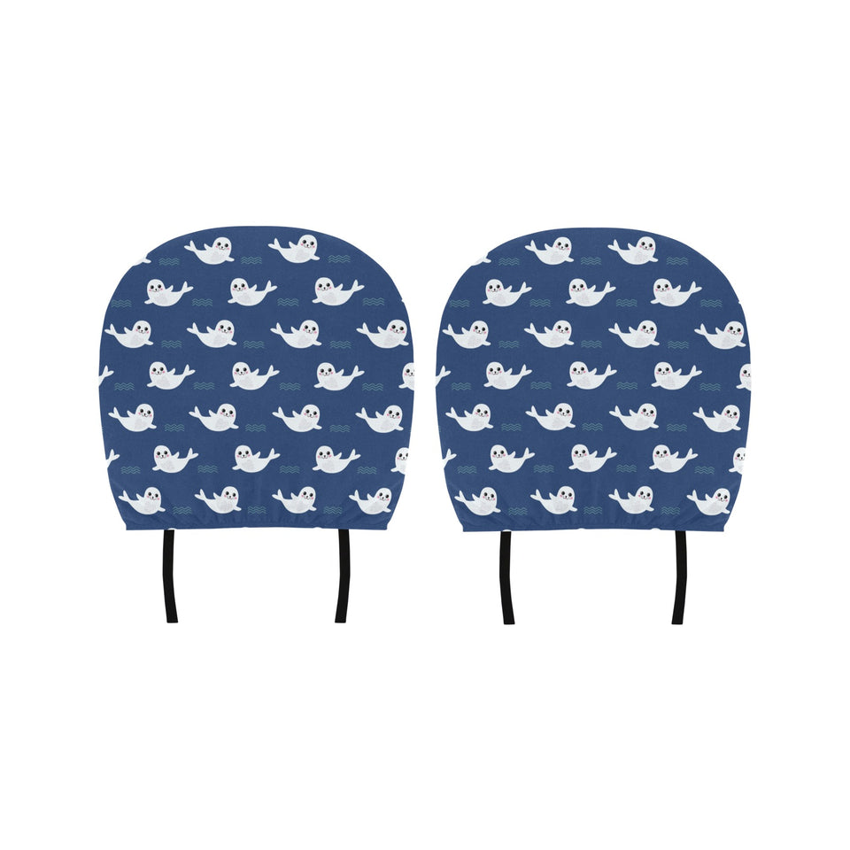 Cute white baby sea lion seal pattern Car Headrest Cover