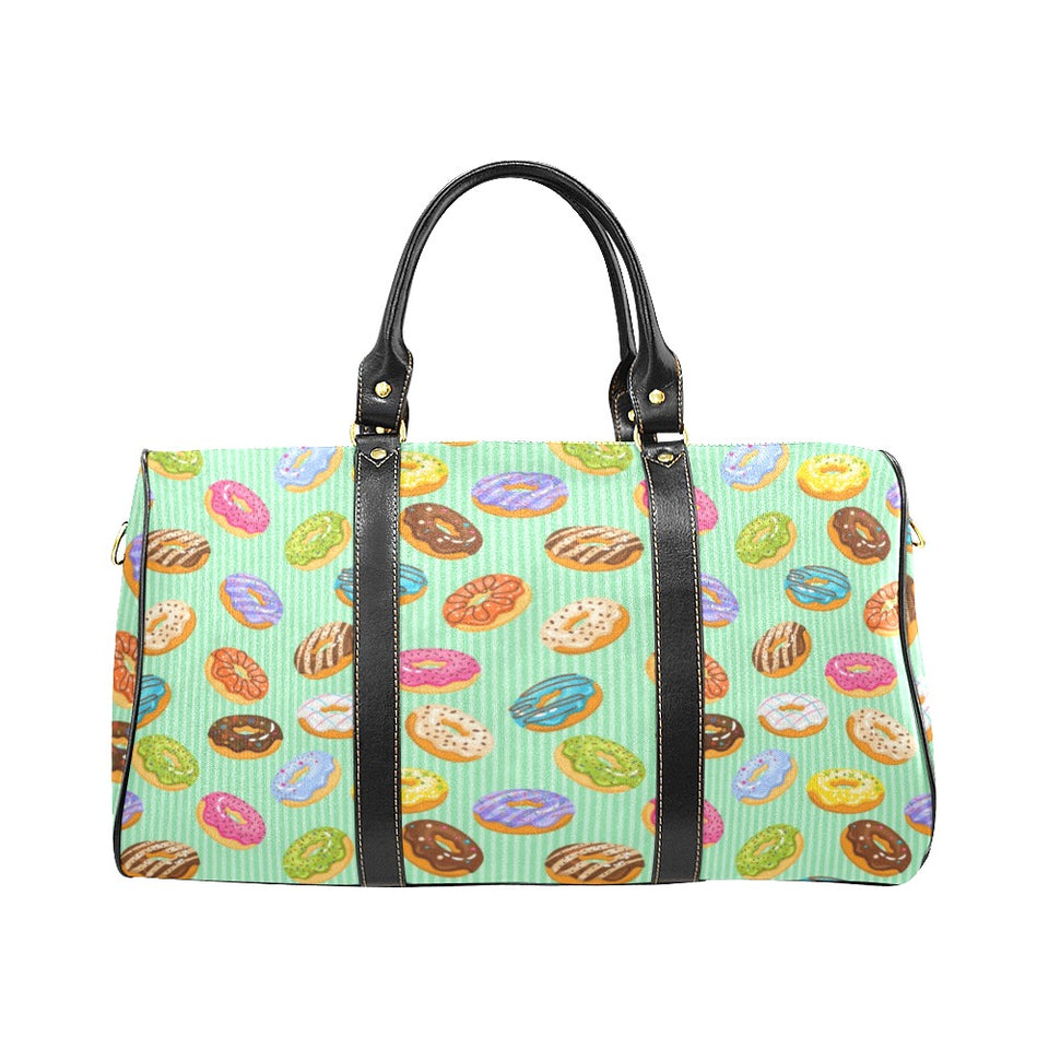Colorful donut pattern green background Travel Bag