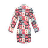 British Pattern Print Design 05 Women's Long Sleeve Belted Night Robe
