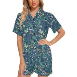 butterfly leaves pattern Women's V-Neck Short Pajama Set