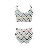 zigzag chevron paint pattern Chest Bowknot High Waisted Bikini Swimsuit