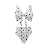 Seagull Pattern Print Design 05 Chest Bowknot High Waisted Bikini Swimsuit