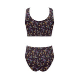 Hummingbird Pattern Print Design 04 Chest Bowknot High Waisted Bikini Swimsuit