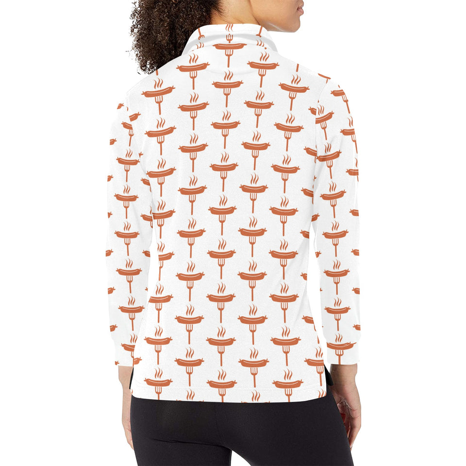 Sausage Pattern Print Design 05 Women's Long Sleeve Polo Shirt