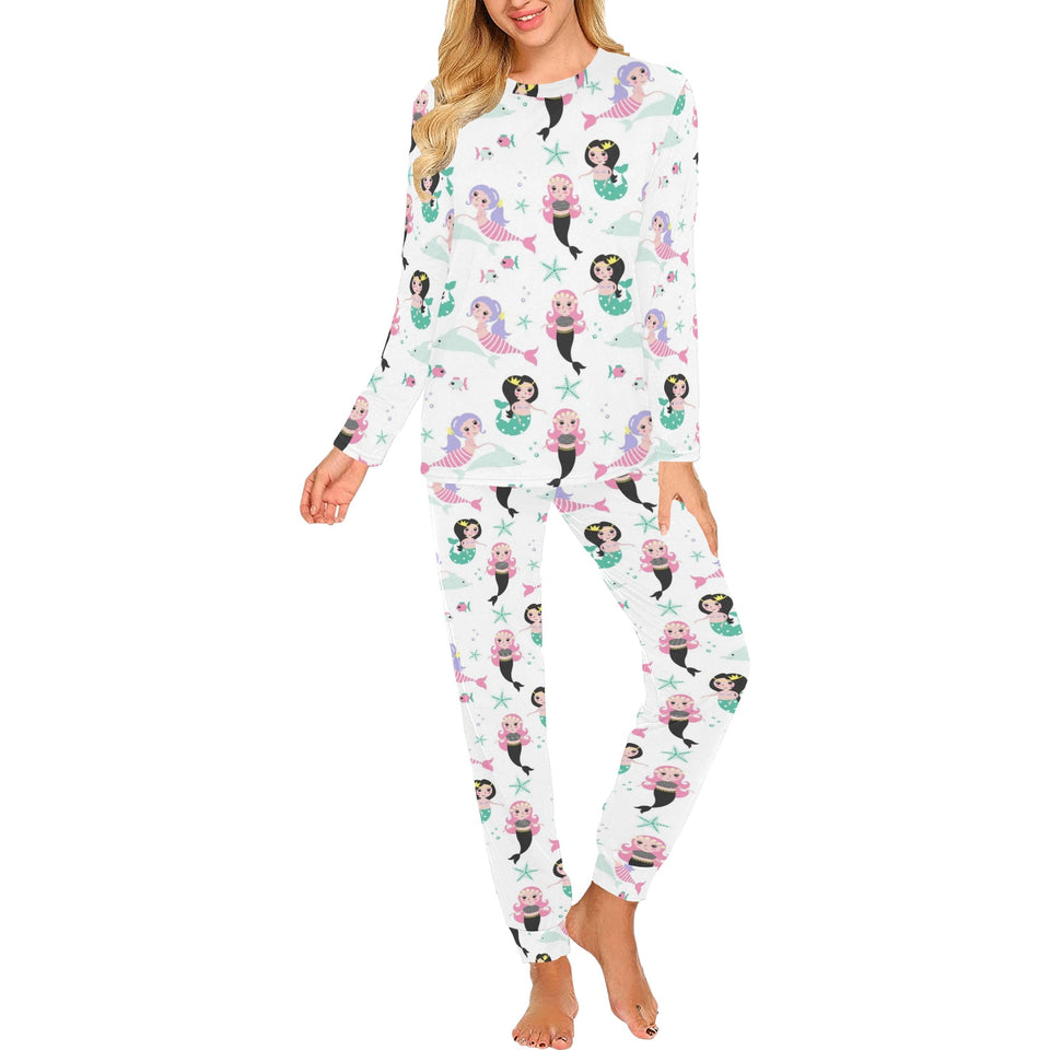 cute mermaid dolphin fish starfish pattern Women's All Over Print Pajama Set
