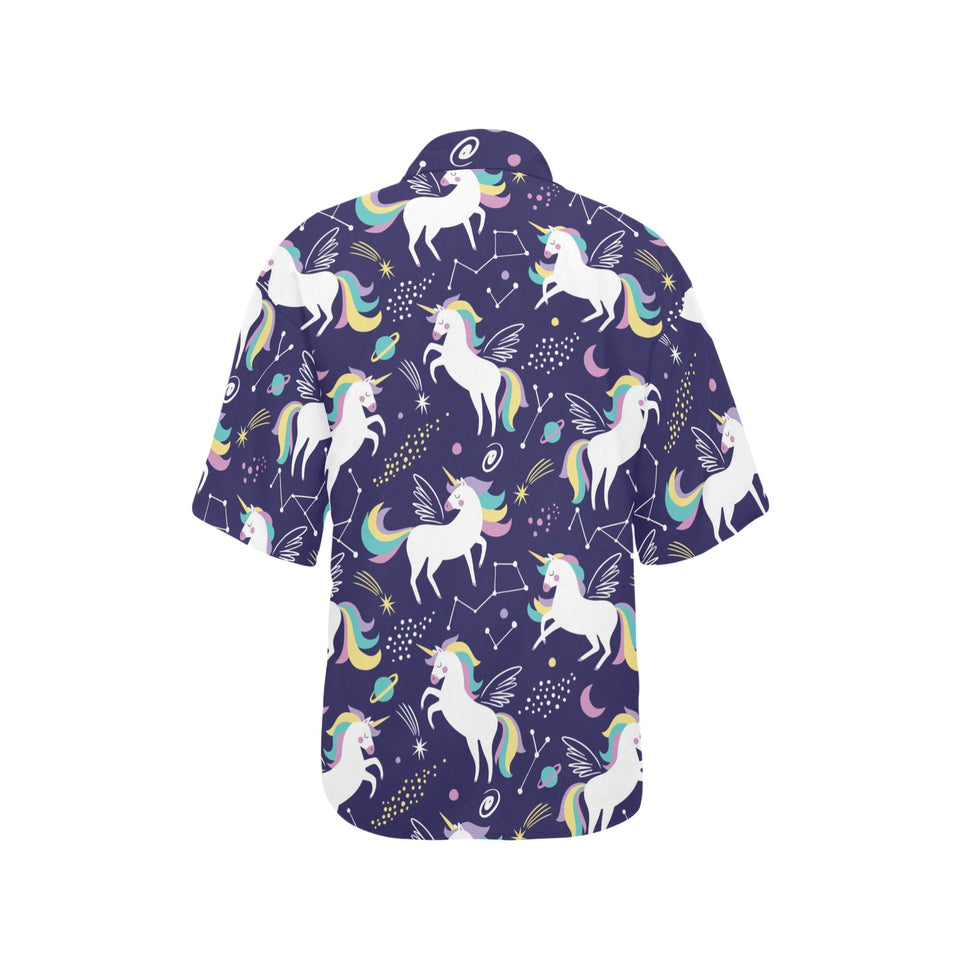 Hand drawn cute unicorn star planet Women's All Over Print Hawaiian Shirt