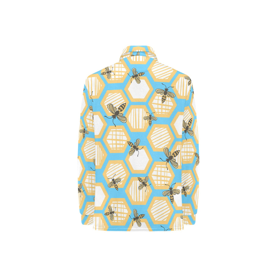 Bee honeycomb pattern Women's Long Sleeve Polo Shirt