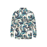 Japanese wave pattern Men's Long Sleeve Polo Shirt