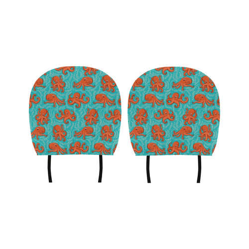 Octopus turquoise background Car Headrest Cover