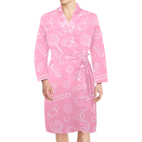 Sweet candy pink background Men's Long Sleeve Belted Night Robe