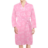 Sweet candy pink background Men's Long Sleeve Belted Night Robe