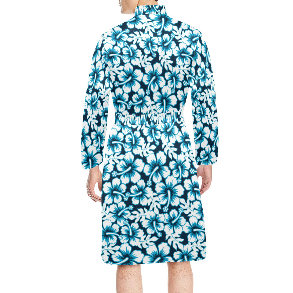 Hibiscus Pattern Print Design 04 Men's Long Sleeve Belted Night Robe