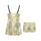 Ginkgo leaves design pattern Chest Sexy Pleated Two Piece Swim Dress