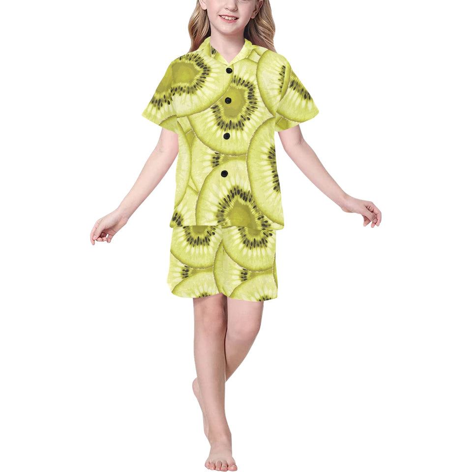 Sliced kiwi pattern Kids' Boys' Girls' V-Neck Short Pajama Set