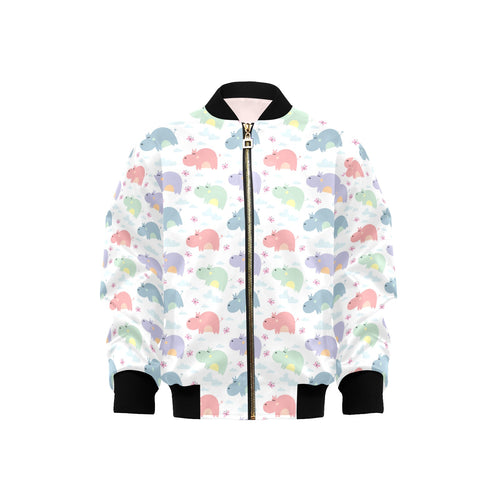 Hippopotamus Pattern Print Design 03 Kids' Boys' Girls' Bomber Jacket