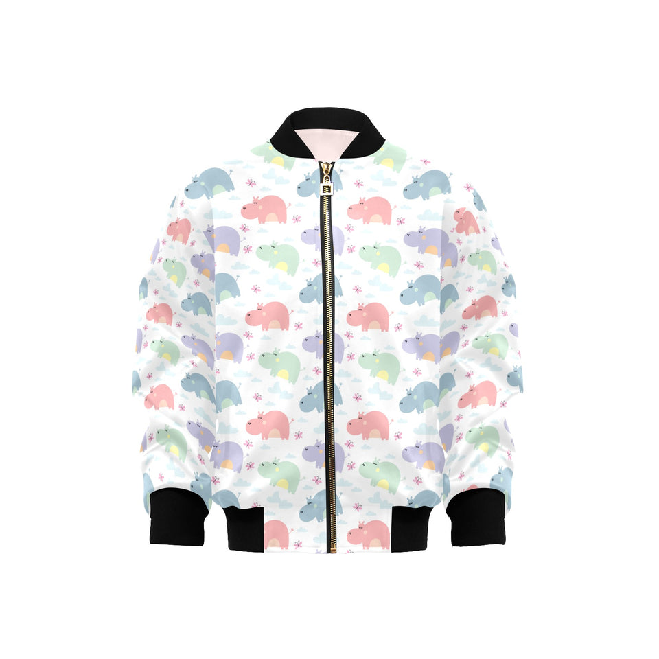 Hippopotamus Pattern Print Design 03 Kids' Boys' Girls' Bomber Jacket