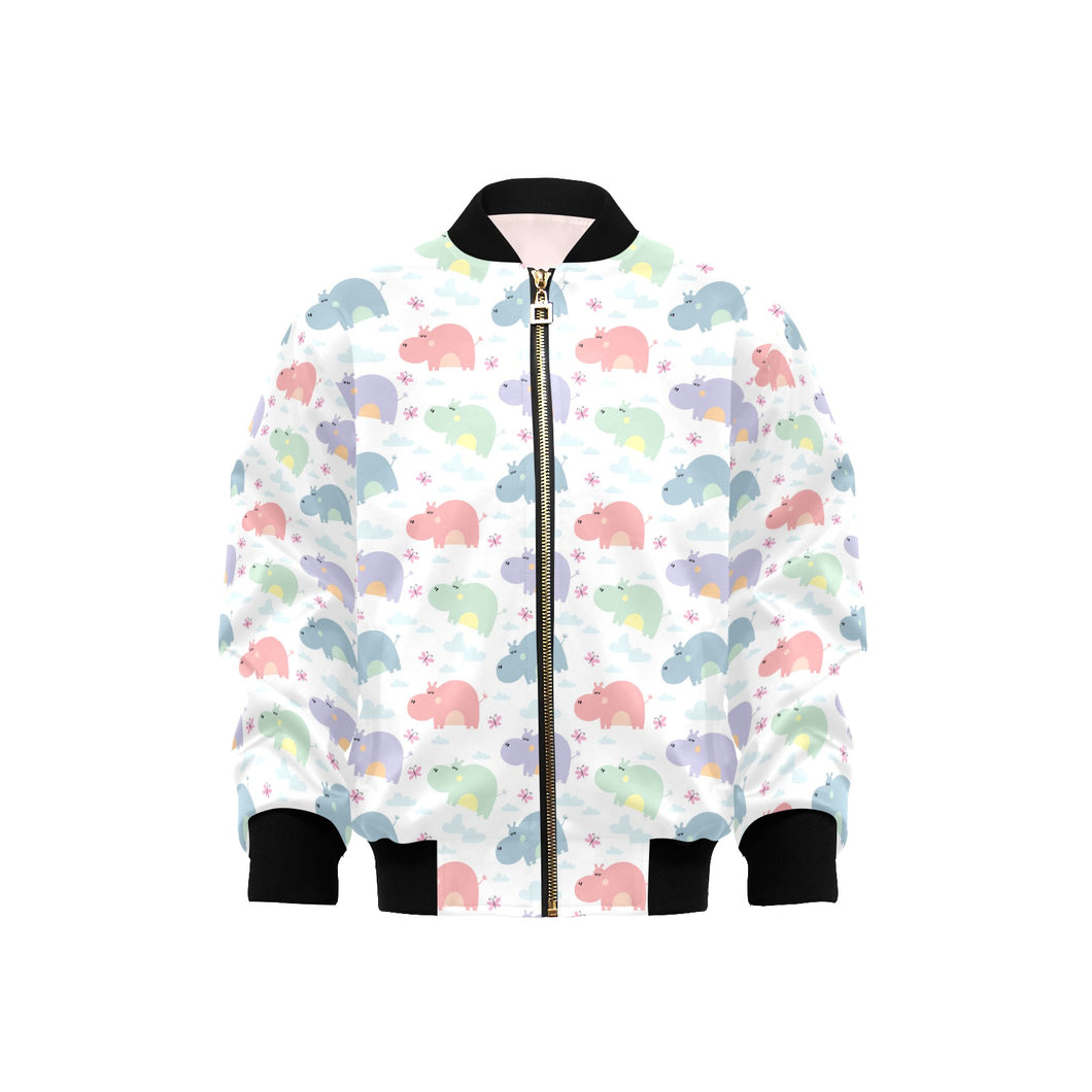 Hippopotamus Pattern Print Design 03 Kids' Boys' Girls' Bomber Jacket