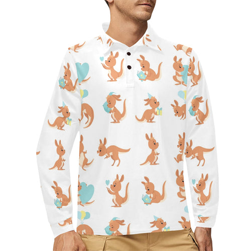 Cute Kangaroo pattern Men's Long Sleeve Polo Shirt