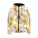 Cool Bee honeycomb leaves pattern Men's Padded Hooded Jacket