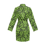 Green hop pattern Women's Long Sleeve Belted Night Robe
