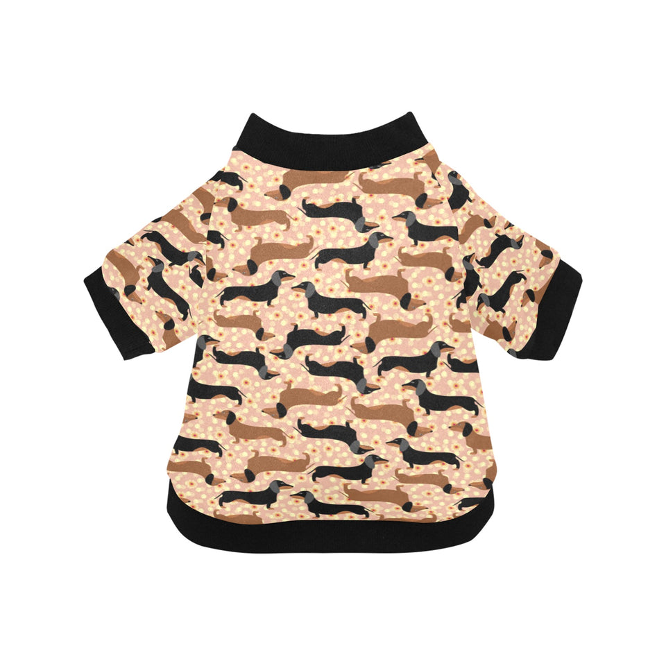Dachshund floral background All Over Print Pet Dog Round Neck Fuzzy Shirt