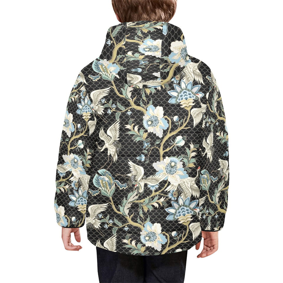 Japanese crane ornament elements Kids' Boys' Girls' Padded Hooded Jacket