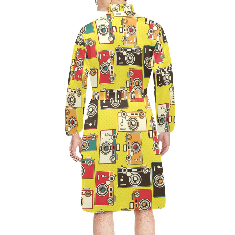 Camera Pattern Print Design 02 Men's Long Sleeve Belted Night Robe
