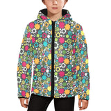 Gear Pattern Print Design 03 Kids' Boys' Girls' Padded Hooded Jacket