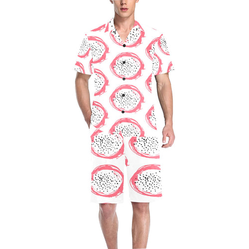 Hand drawn dragon fruit Men's V-Neck Short Pajama Set