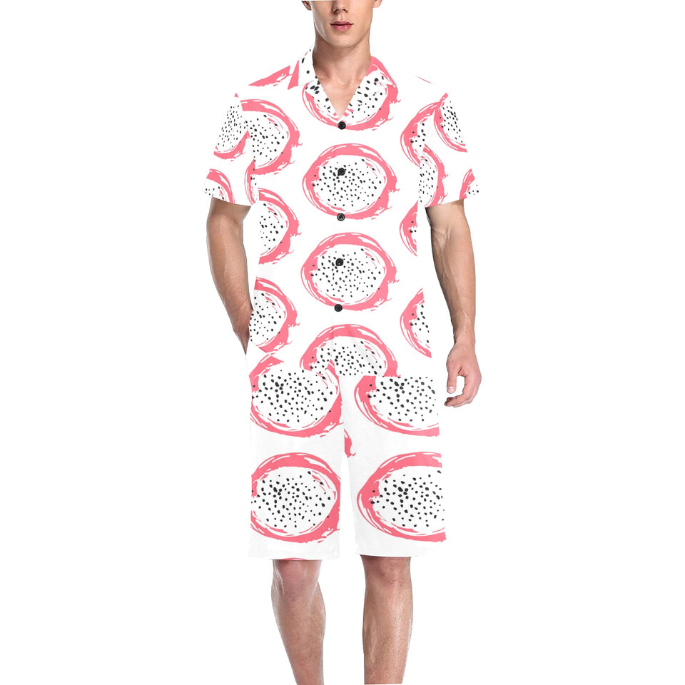 Hand drawn dragon fruit Men's V-Neck Short Pajama Set