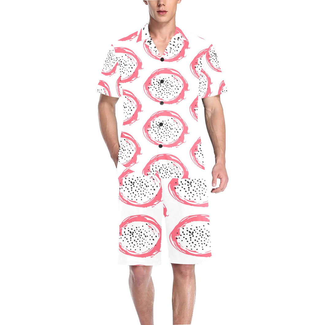 Hand drawn dragon fruit Men's V-Neck Short Pajama Set