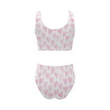 Watercolor pink heart pattern Chest Bowknot High Waisted Bikini Swimsuit