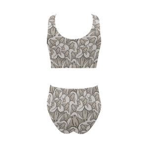Stingray Pattern Print Design 05 Chest Bowknot High Waisted Bikini Swimsuit