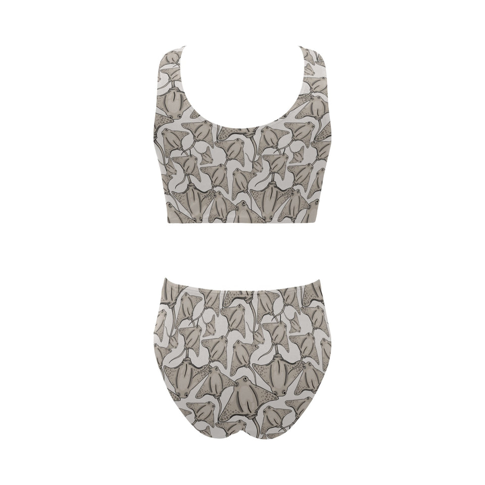 Stingray Pattern Print Design 05 Chest Bowknot High Waisted Bikini Swimsuit