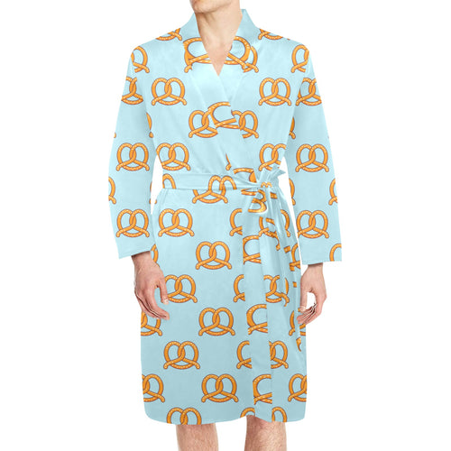 Pretzels Pattern Print Design 03 Men's Long Sleeve Belted Night Robe