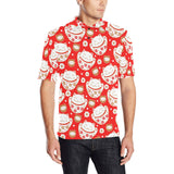 Cute Maneki neko cat red background Men's All Over Print Polo Shirt