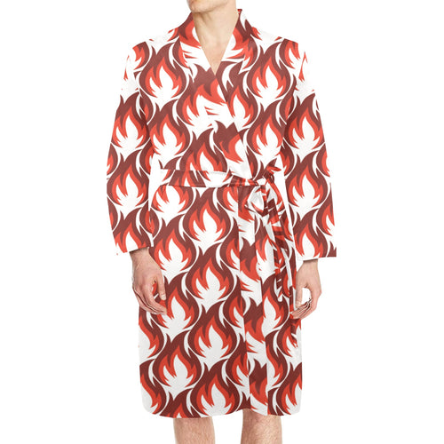 Fire flame symbol design pattern Men's Long Sleeve Belted Night Robe