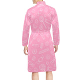 Sweet candy pink background Men's Long Sleeve Belted Night Robe