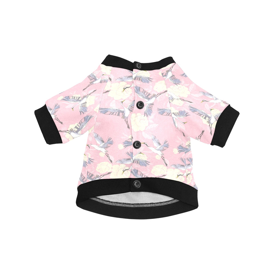 Japanese crane rose pattern All Over Print Pet Dog Round Neck Fuzzy Shirt