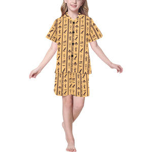 Egypt Hieroglyphics Pattern Print Design 02 Kids' Boys' Girls' V-Neck Short Pajama Set