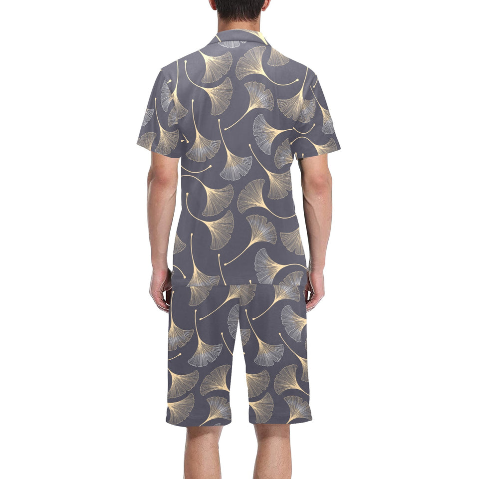 Gold ginkgo leaves Men's V-Neck Short Pajama Set